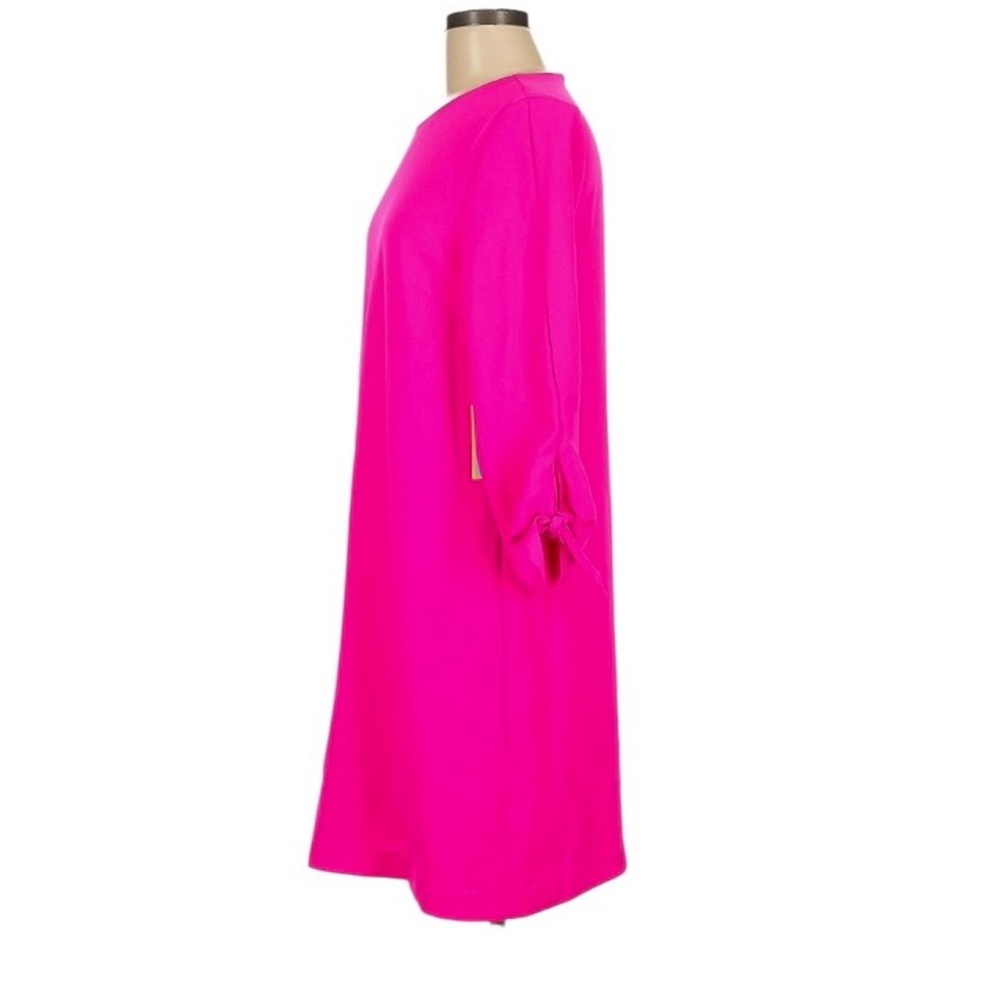 CeCe Hot Pink Shift Dress ¾ Sleeve Tie Round Neck Knee Length Size 10 - Picture 4 of 14